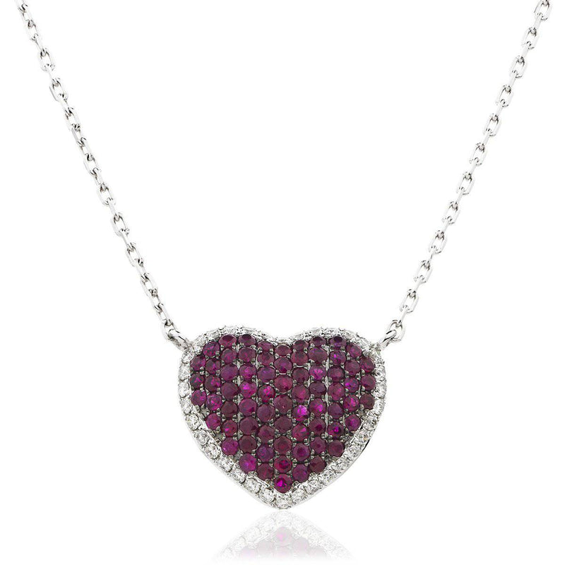 18ct White Gold Ruby Heart Pendant - HEERA DIAMONDS