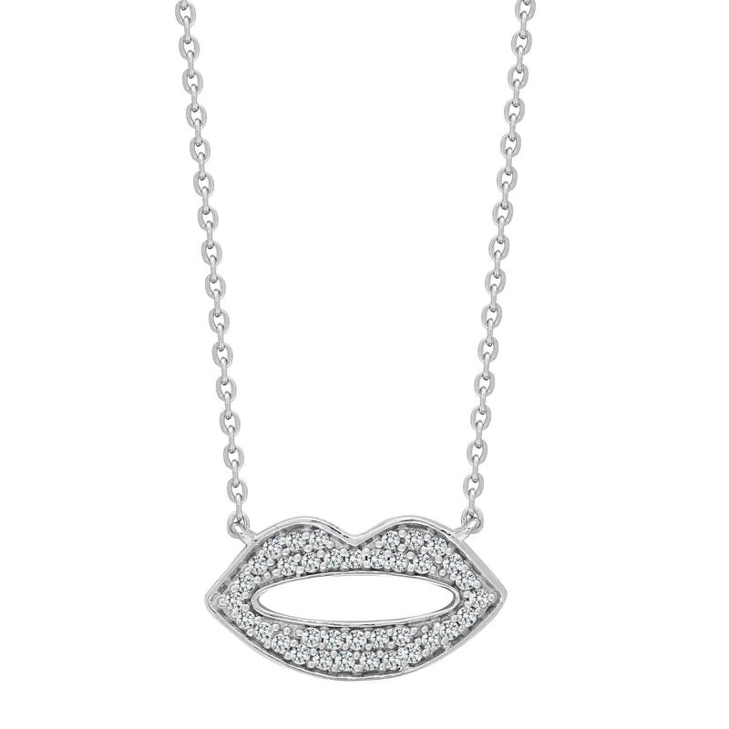 9ct White 15pts Diamond Lips Pendant with 17" Chain - HEERA DIAMONDS