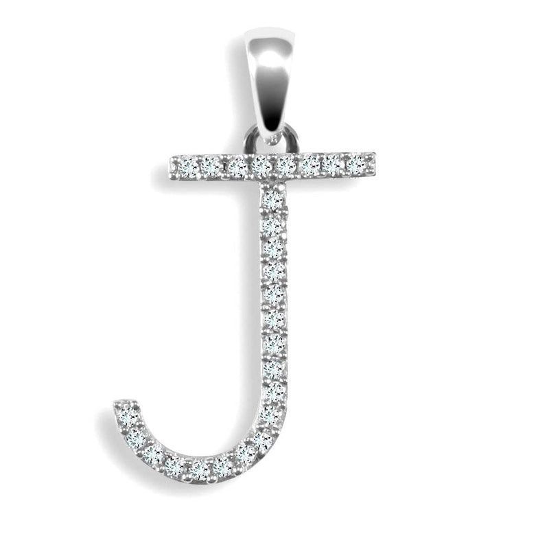 9ct White Gold Diamond Set Initial Pendant - J - HEERA DIAMONDS