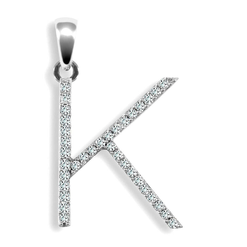 9ct White Gold Diamond Set Initial Pendant - K - HEERA DIAMONDS