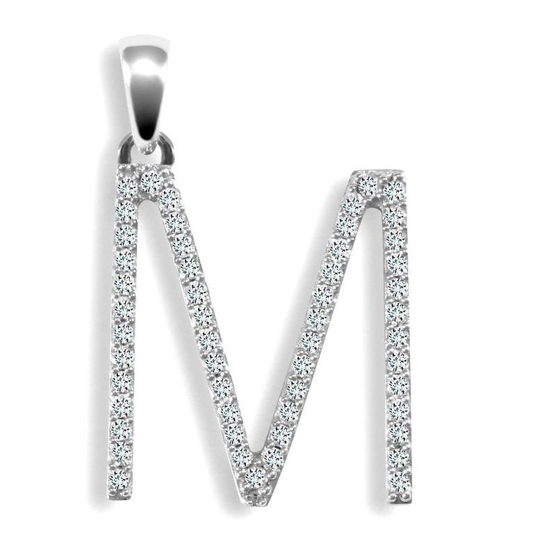 9ct White Gold Diamond Set Initial Pendant - M - HEERA DIAMONDS