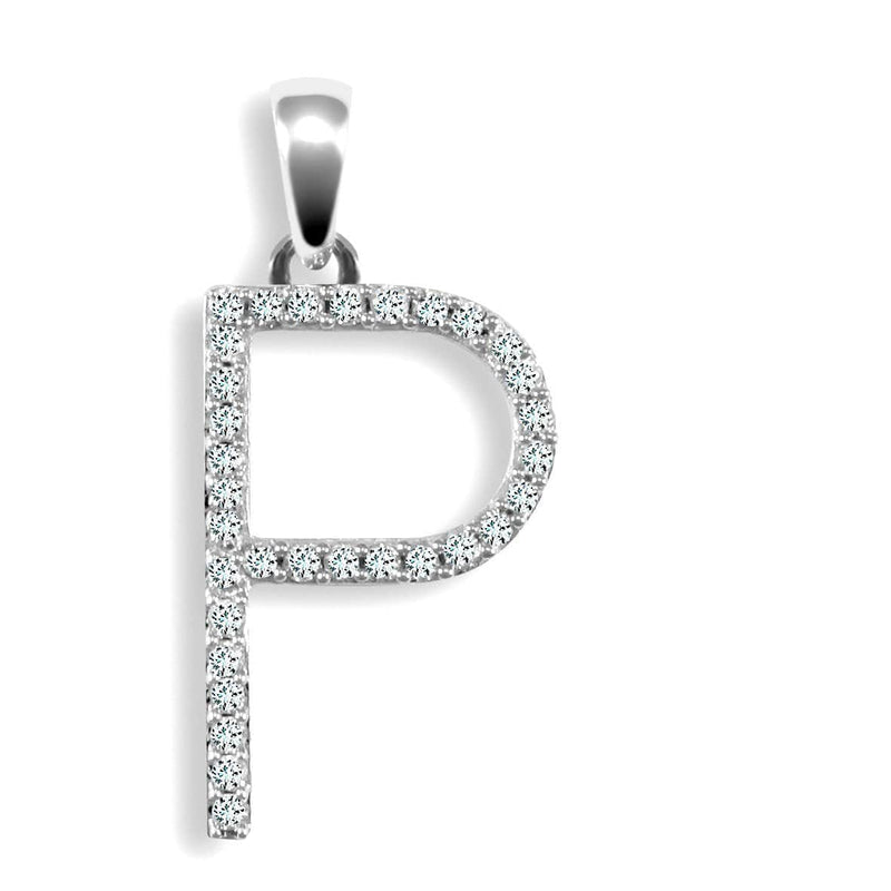 9ct White Gold Diamond Set Initial Pendant - P - HEERA DIAMONDS