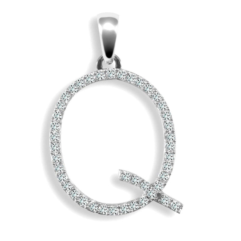 9ct White Gold Diamond Set Initial Pendant - Q - HEERA DIAMONDS