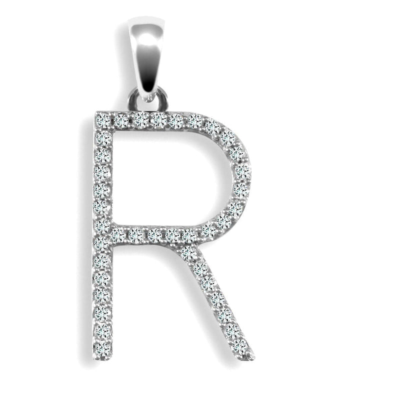 9ct White Gold Diamond Set Initial Pendant - R - HEERA DIAMONDS