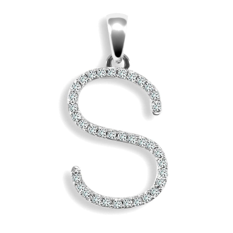 9ct White Gold Diamond Set Initial Pendant - S - HEERA DIAMONDS
