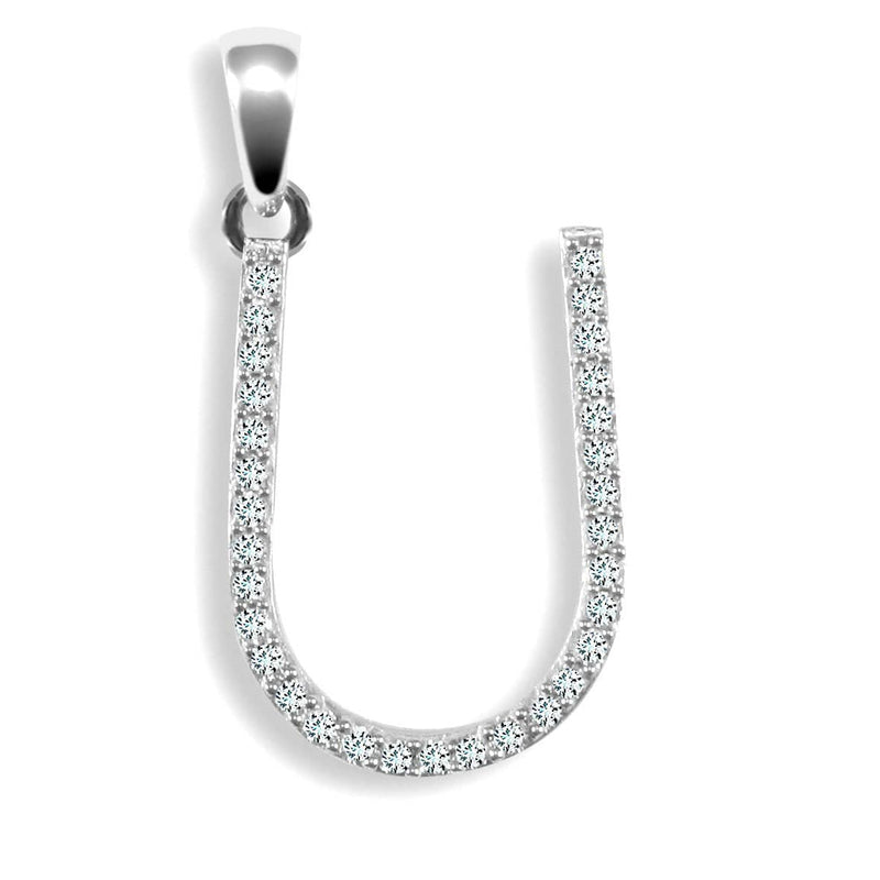 9ct White Gold Diamond Set Initial Pendant - U - HEERA DIAMONDS