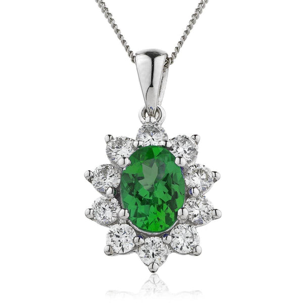 Oval Emerald Cluster Pendant with Diamond Halo - HEERA DIAMONDS