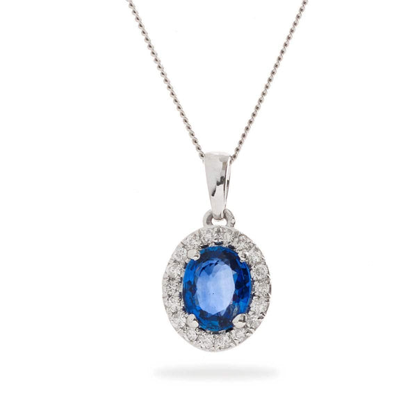 Oval Sapphire Diamond Halo Pendant - HEERA DIAMONDS