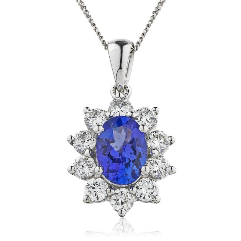 Oval Sapphire with Diamond Halo Pendant - HEERA DIAMONDS