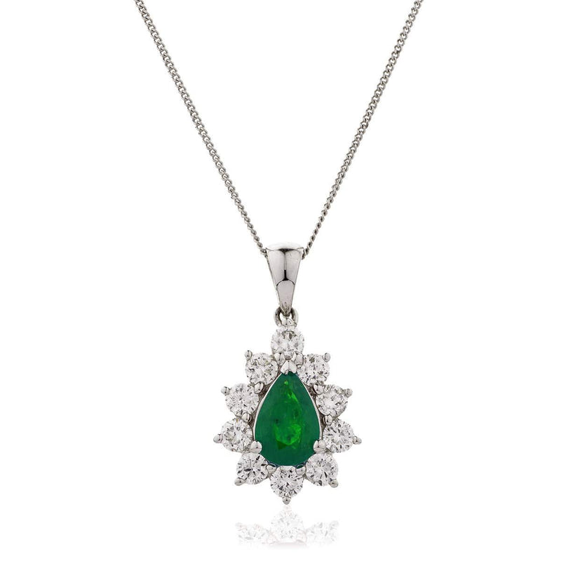 Pear Cut Emerald Cluster Pendant with Diamond Halo - HEERA DIAMONDS