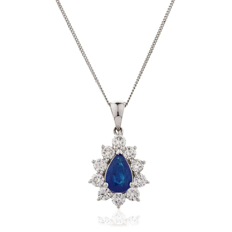 Pear Cut Sapphire Pendant with Diamond Halo - HEERA DIAMONDS