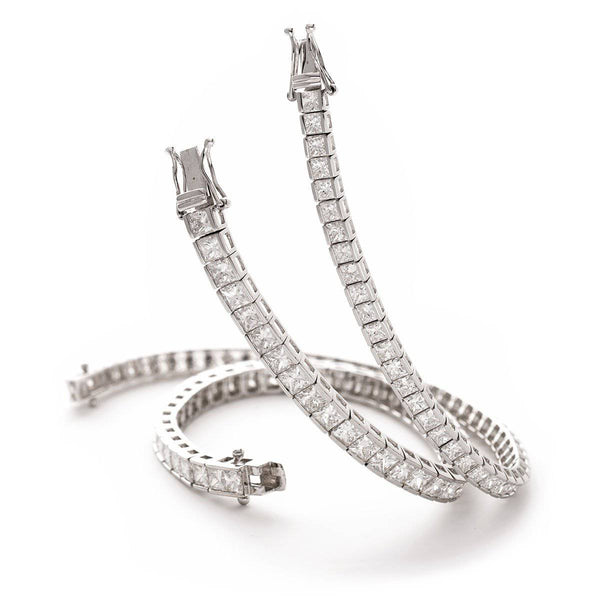 Princess Cut Diamond Line Tennis Bracelet in Semi Bezel Setting. - HEERA DIAMONDS