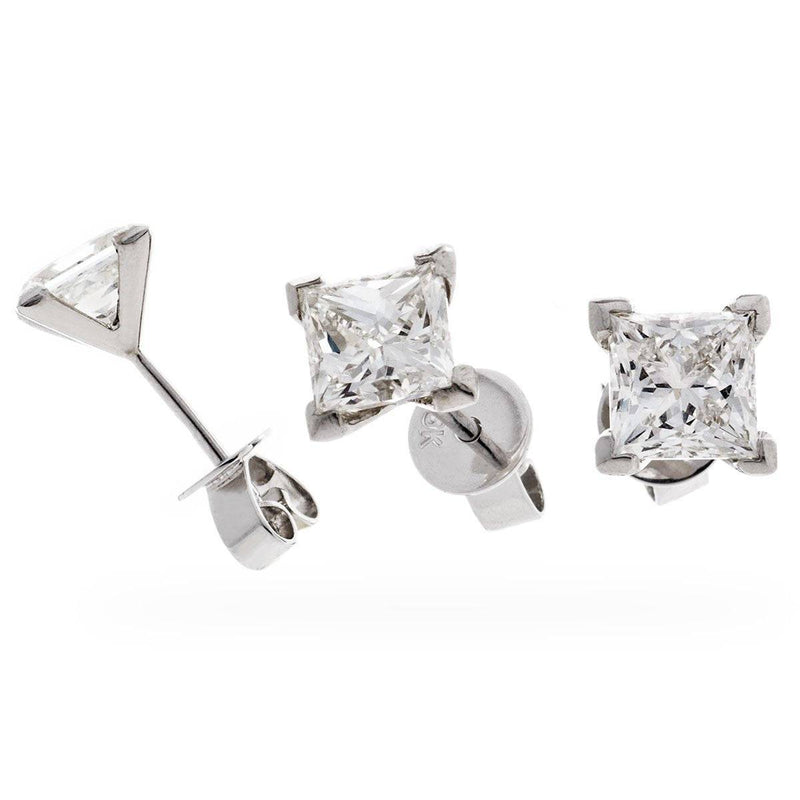 Derora Princess Cut Solitaire Stud Earrings in White Gold - HEERA DIAMONDS