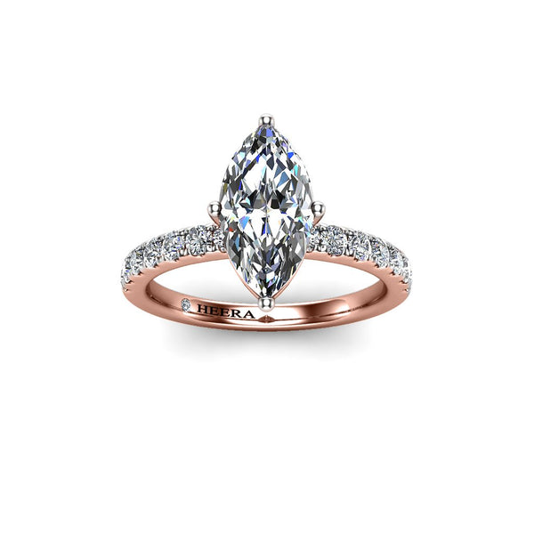 SHANTELLE - Marquise Cut Engagement Ring with Diamond Shoulders in Rose Gold - HEERA DIAMONDS