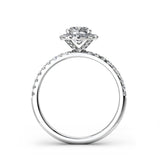 DEBBIE - Cushion Cut Engagement Ring with Diamond Halo and Shoulders in Platinum - HEERA DIAMONDS