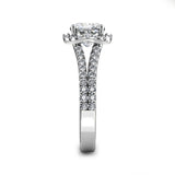MAYA - Cushion Cut Engagement Ring with Diamond Split Double Shoulders and Halo in Platinum - HEERA DIAMONDS