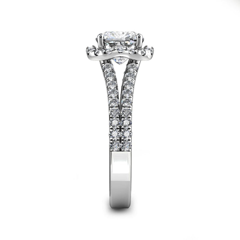 MAYA - Cushion Cut Engagement Ring with Diamond Split Double Shoulders and Halo in Platinum - HEERA DIAMONDS