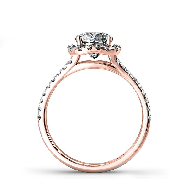MAYA - Cushion Cut Engagement Ring with Diamond Split Double Shoulders and Halo in Rose Gold - HEERA DIAMONDS