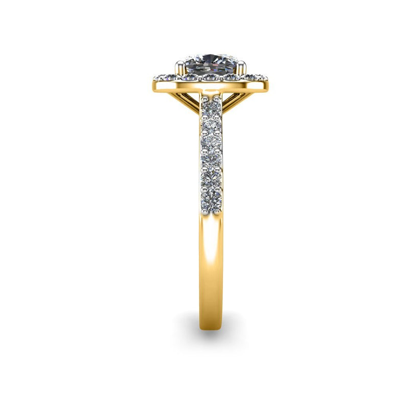 Cushion Diamond Engagement Ring with Diamond Shoulders and Halo in Yellow Gold - HEERA DIAMONDS