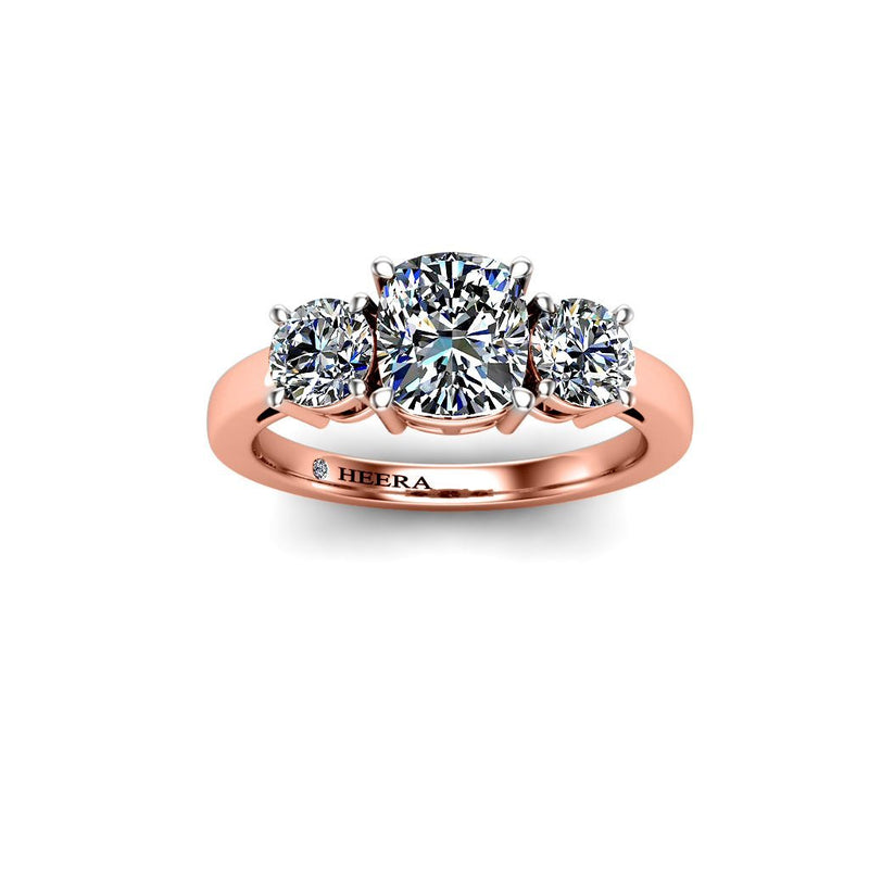 PAPAYAS - Cushion Trilogy Engagement Ring in Rose Gold - HEERA DIAMONDS