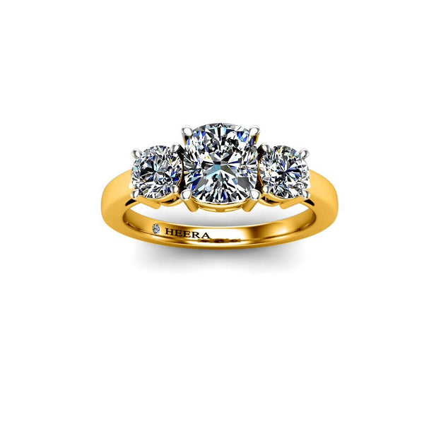 PAPAYAS - Cushion Trilogy Engagement Ring in 18ct Yellow Gold - HEERA DIAMONDS