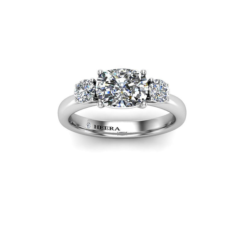 GINGER - Cushion Trilogy Engagement Ring in Platinum - HEERA DIAMONDS