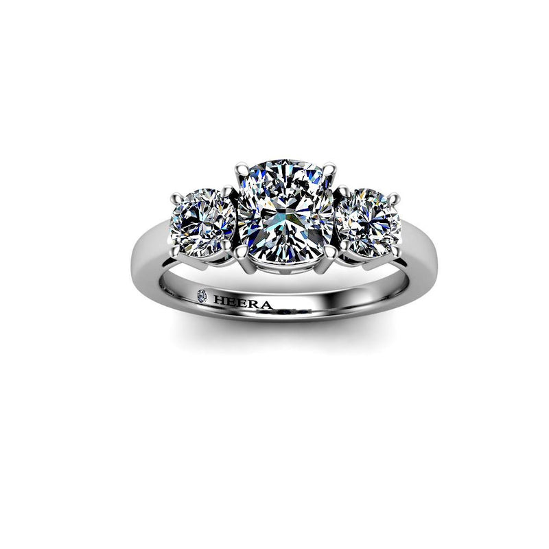 PAPAYAS - Cushion Trilogy Engagement Ring in Platinum - HEERA DIAMONDS