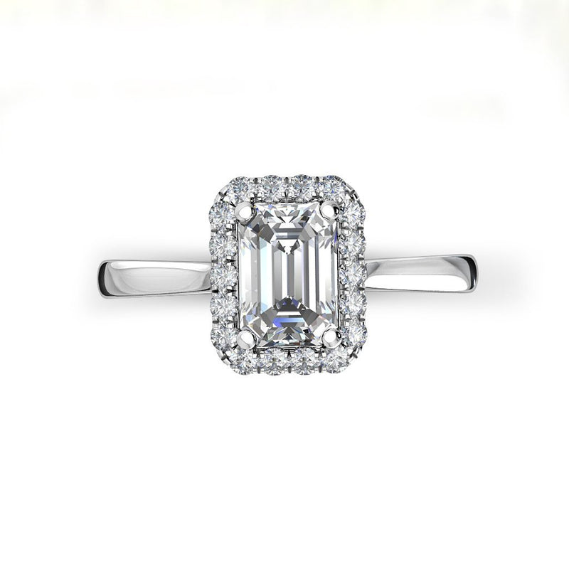 KAYLA - Emerald Cut Engagement Ring with Diamond Halo in Platinum - HEERA DIAMONDS