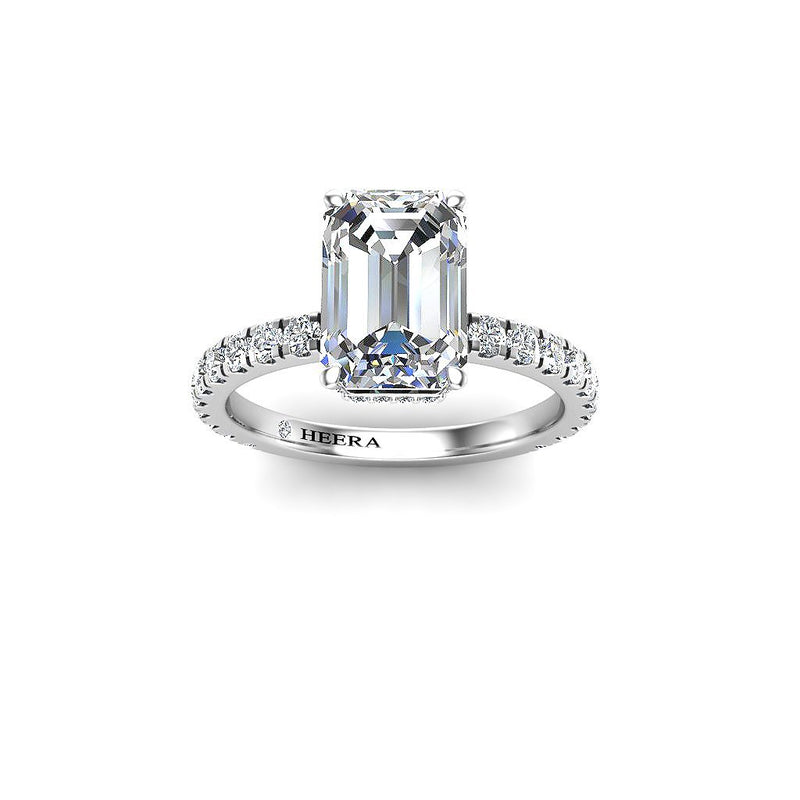 DANIELLE - Emerald cut Engagement Ring with Diamond Shoulders in Platinum with Under Halo - HEERA DIAMONDS