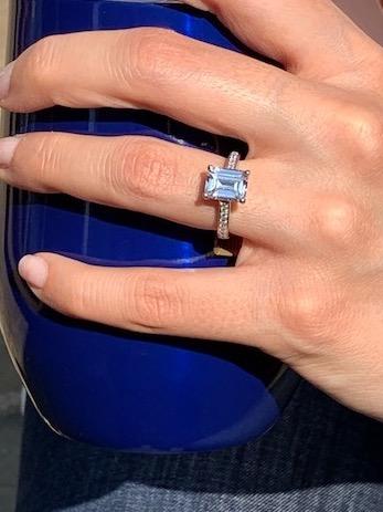 DANIELLE - Emerald cut Engagement Ring with Diamond Shoulders in Platinum with Under Halo - HEERA DIAMONDS