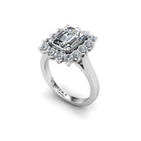 FLORA - Emerald Diamond Engagement Ring with Flower Halo in Platinum - HEERA DIAMONDS