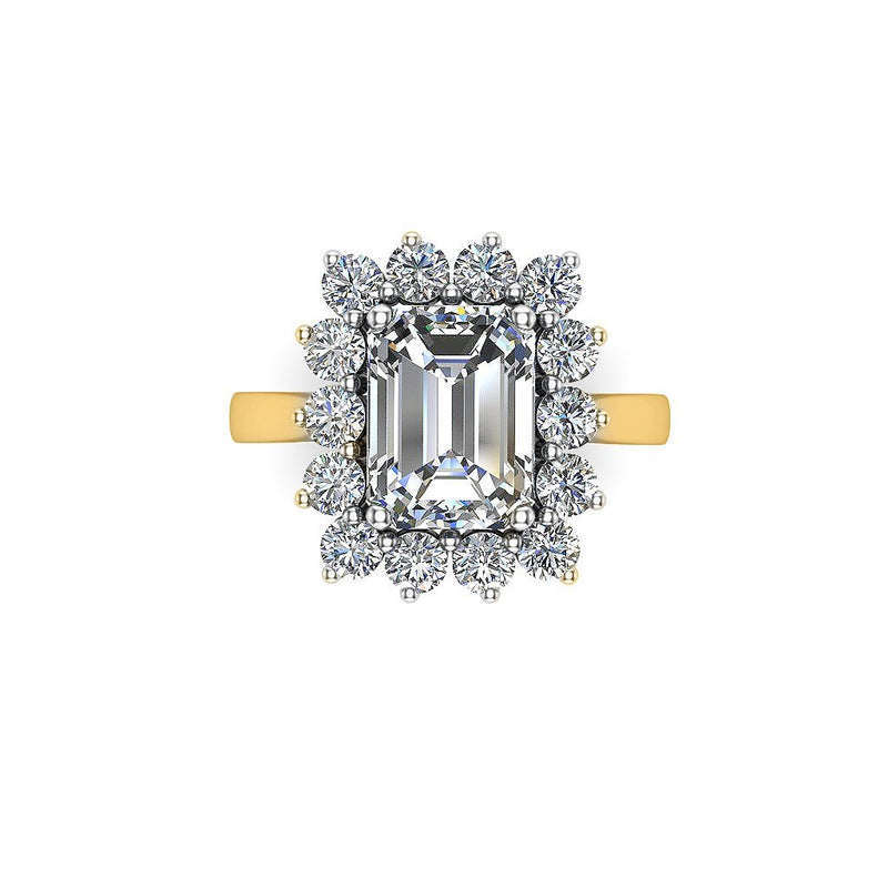 FLORA - Emerald Diamond Engagement Ring with Flower Halo in Yellow Gold - HEERA DIAMONDS