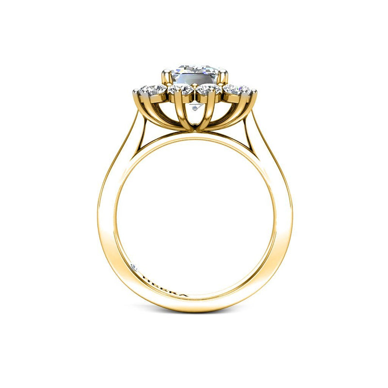 FLORA - Emerald Diamond Engagement Ring with Flower Halo in Yellow Gold - HEERA DIAMONDS