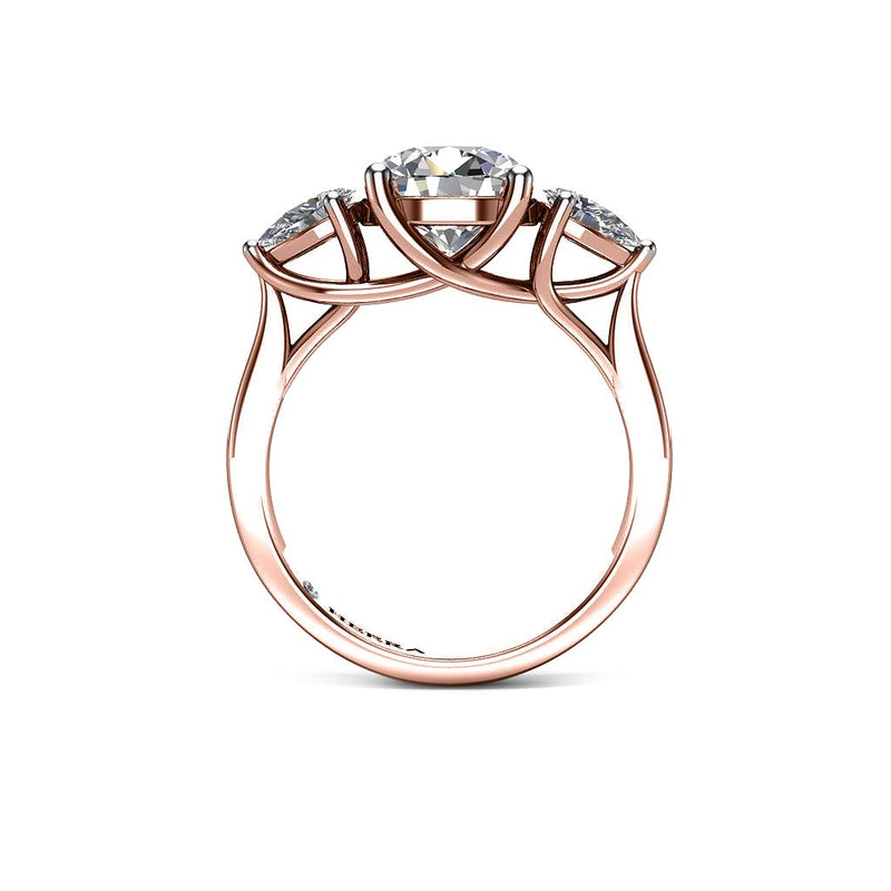 PISTACHIO - Round Brilliant Trilogy Ring in Rose Gold - HEERA DIAMONDS