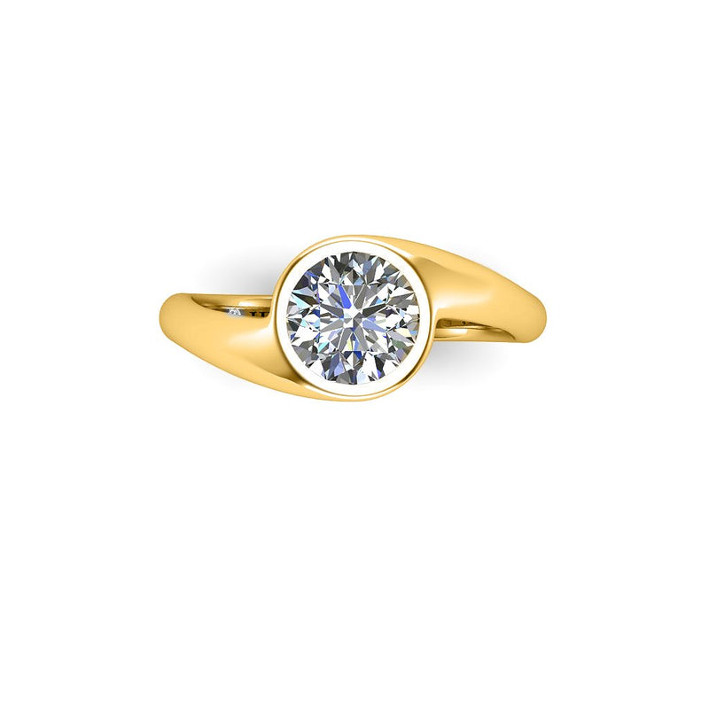 CAMILLE - Round Rub Over Crossover Solitaire Engagement Ring in Yellow Gold - HEERA DIAMONDS