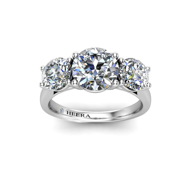 GREEN - Round Brilliant Trilogy Ring in Platinum - HEERA DIAMONDS