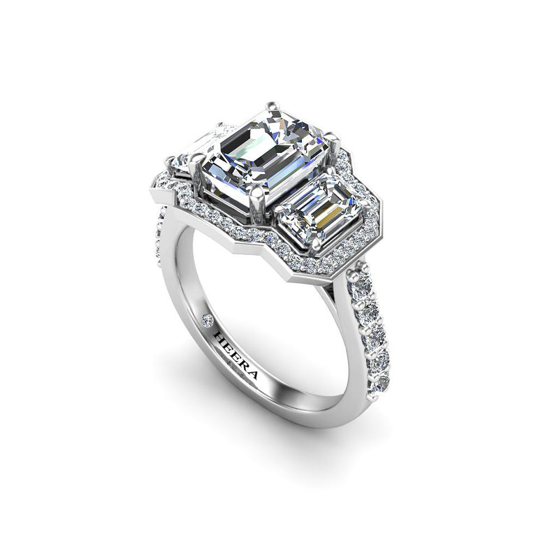 PERIWINKLE - Emerald Trilogy Engagement Ring in Platinum - HEERA DIAMONDS