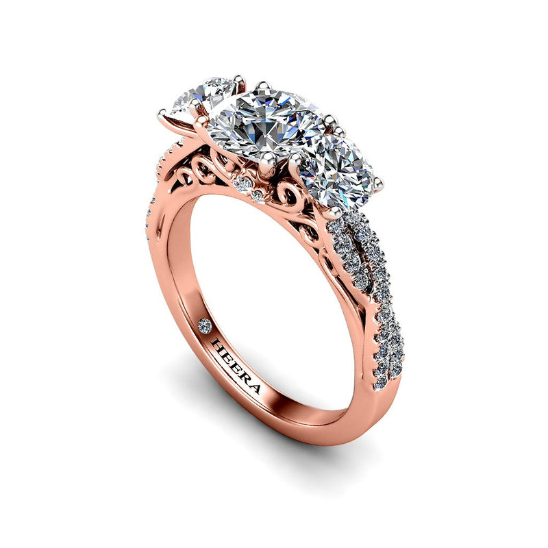JUNGLE - Round Brilliant Trilogy Engagement Ring in Rose Gold - HEERA DIAMONDS