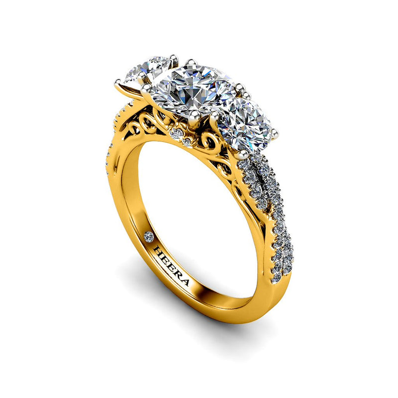 JUNGLE - Round Brilliant Trilogy Engagement Ring in Yellow Gold - HEERA DIAMONDS
