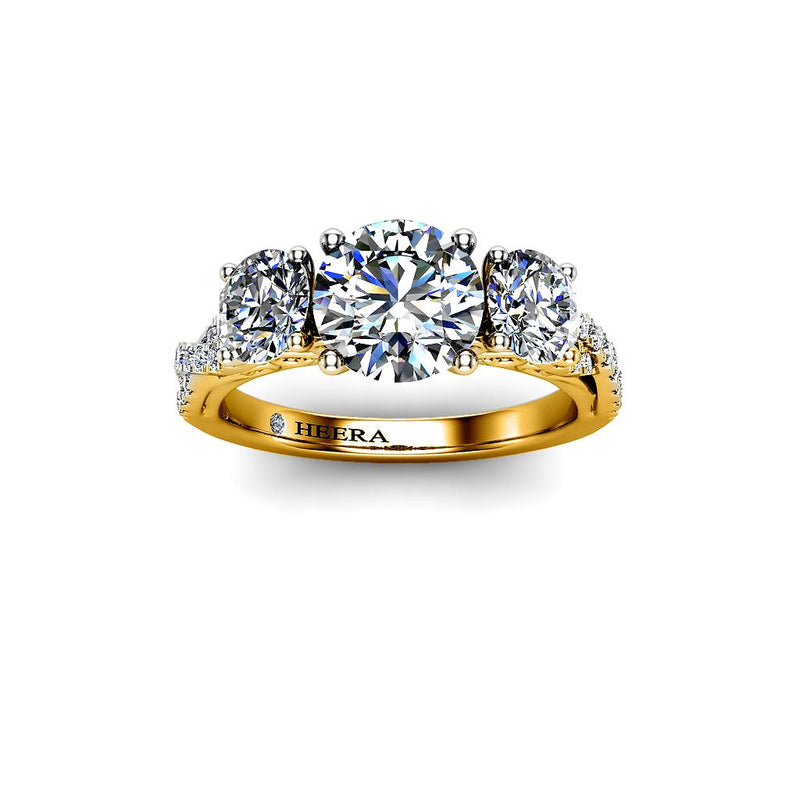 JUNGLE - Round Brilliant Trilogy Engagement Ring in Yellow Gold - HEERA DIAMONDS