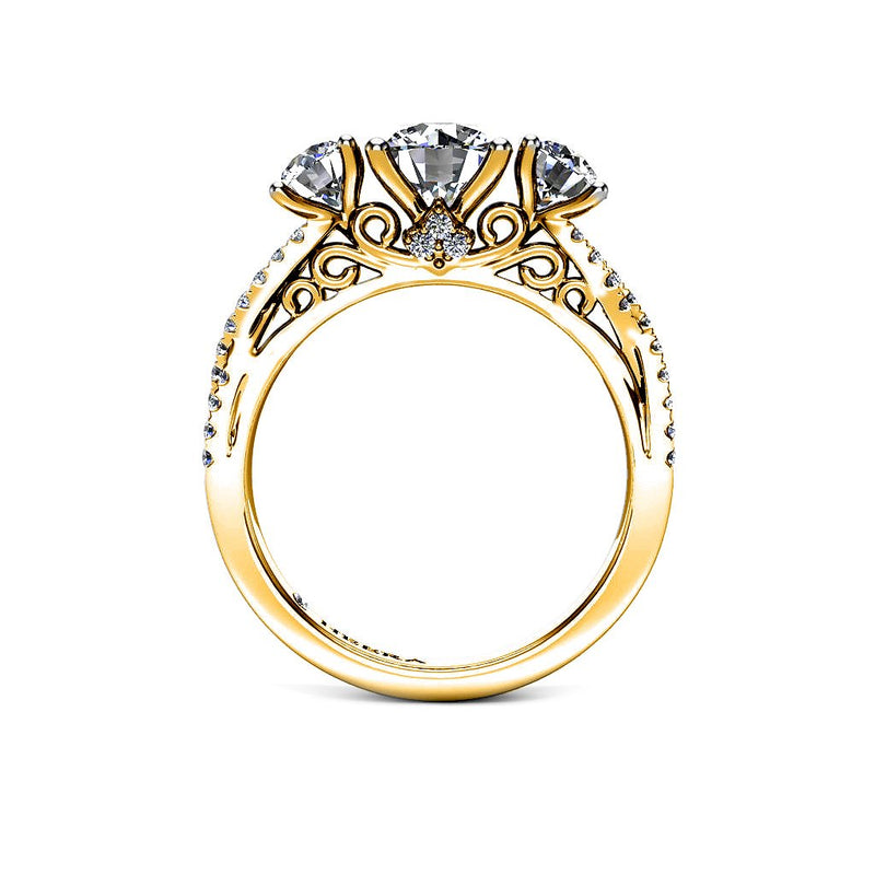 JUNGLE - Round Brilliant Trilogy Engagement Ring in Yellow Gold - HEERA DIAMONDS