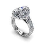 JACADIE - Pear Cut Halo Engagement Ring with Double Diamond Shoulders in Platinum - HEERA DIAMONDS