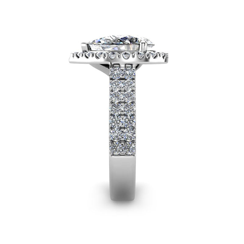 JACADIE - Pear Cut Halo Engagement Ring with Double Diamond Shoulders in Platinum - HEERA DIAMONDS