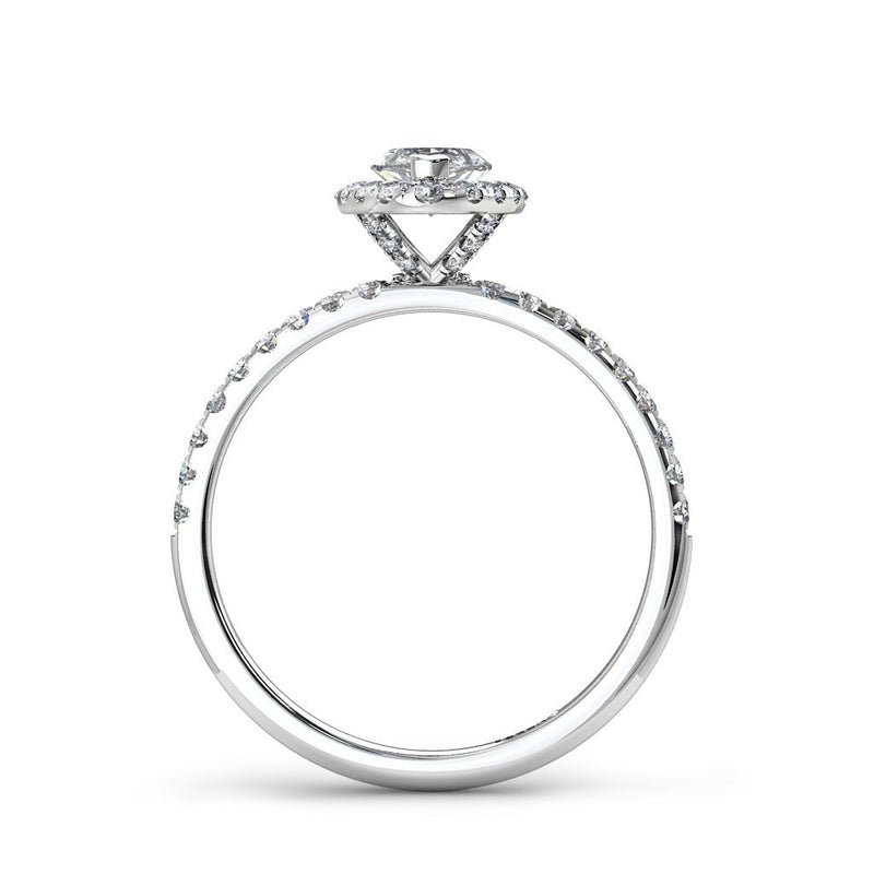 MENCIA - Cut Engagement Ring with Diamond Shoulders and Halo in Platinum - HEERA DIAMONDS