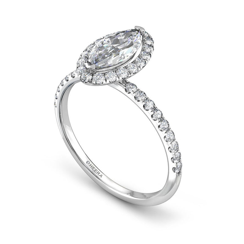 MENCIA - Cut Engagement Ring with Diamond Shoulders and Halo in Platinum - HEERA DIAMONDS