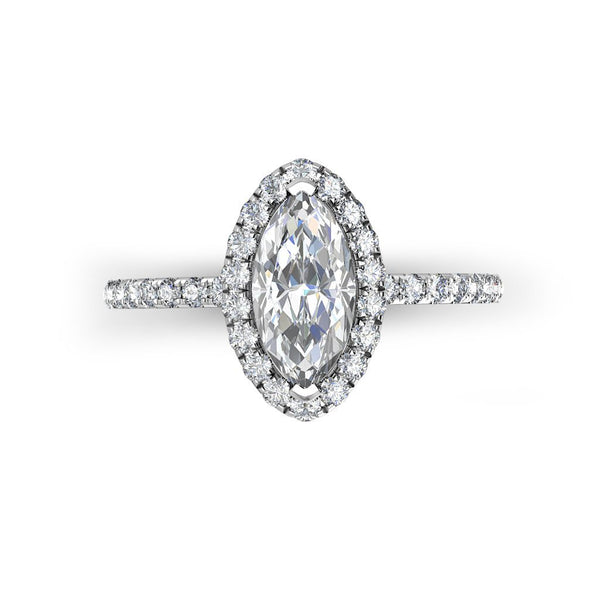 MENCIA - Cut Engagement Ring with Diamond Shoulders and Halo in Platinum - HEERA DIAMONDS