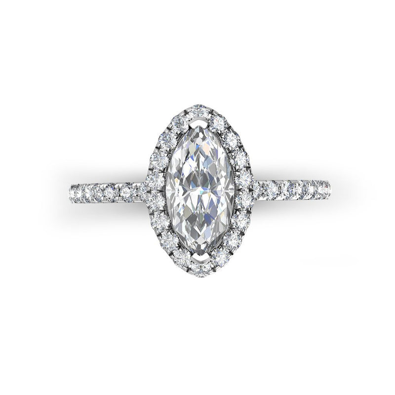 MENCIA - Cut Engagement Ring with Diamond Shoulders and Halo in Platinum - HEERA DIAMONDS