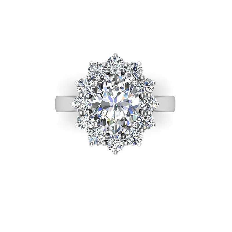 FLORENCIA - Oval Cut Engagement Ring with Flower Halo in Platinum - HEERA DIAMONDS