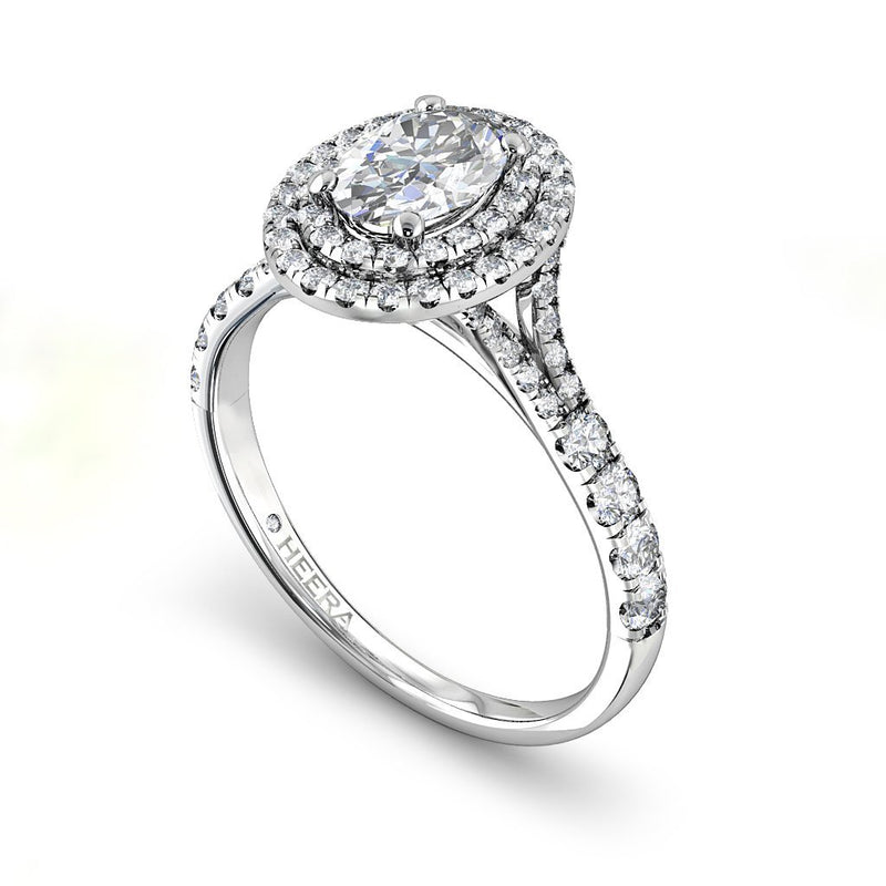 CAROLINA - Oval Cut Halo Engagement Ring with Split Shoulders in Platinum - HEERA DIAMONDS