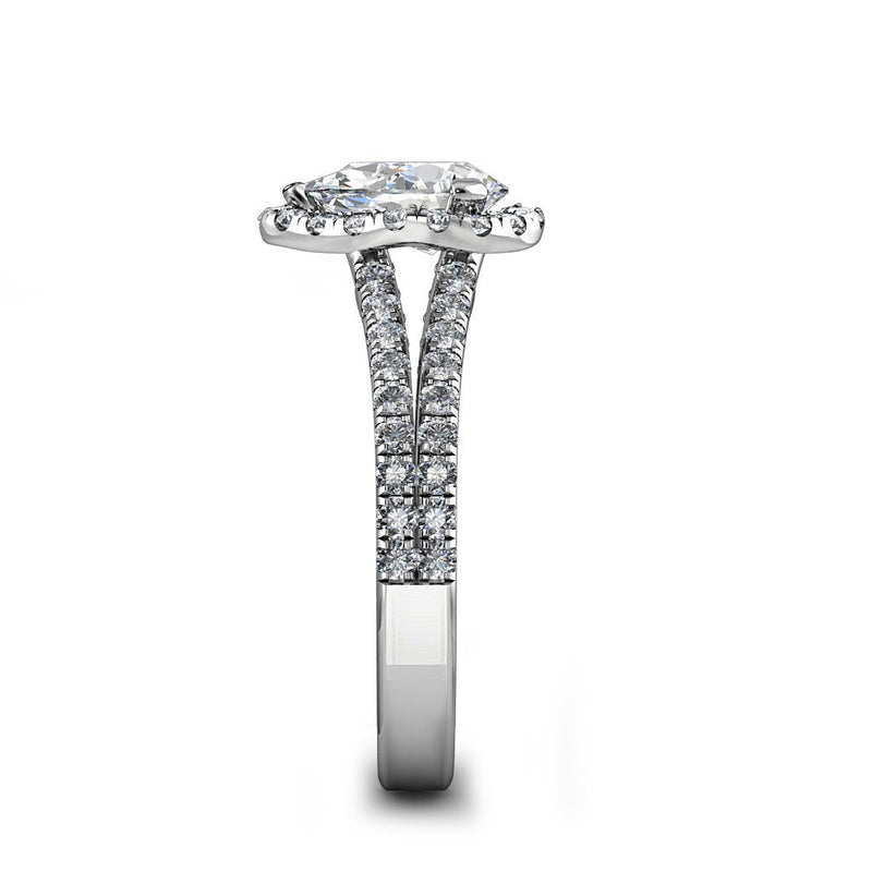 Lavina Pear Cut Halo Engagement Ring with Split Shoulders in Platinum - HEERA DIAMONDS